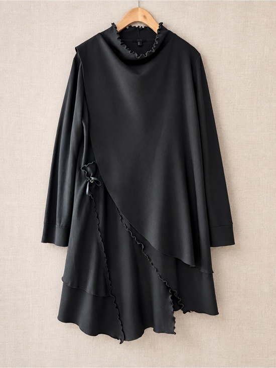 COS Dresses & Skirts - COS Forest Green Asymmetric Layered Wrap Dress Ruffle Edge L